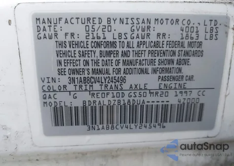 2020 Nissan Sentra Sv Xtronic Cvt из США, поврежденный, VIN 3N1AB8CV4LY245496